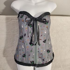 LittleForBig Women's Grey Halloween Print Corset Top